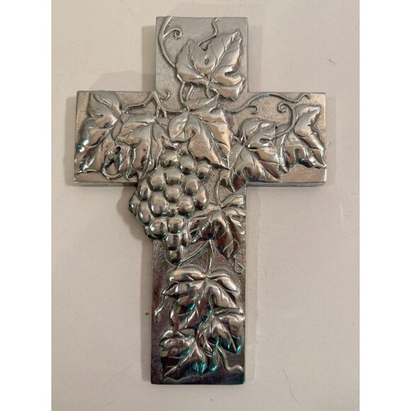 Vintage Vineyard Silver Pewter Cross Hanging Religious Art Boozell Collection 9" - Picture 5 of 7